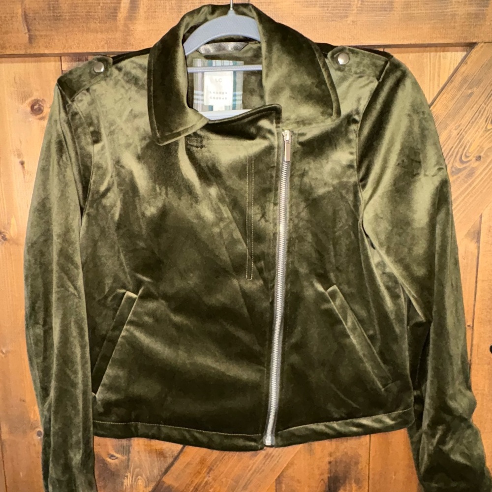 LC Lauren Conrad Green Bomber Jacket Velvet - Picture 1 of 4
